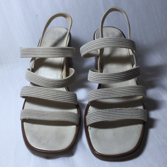 Vintage Nickels Block Heel Taupe Strap Slingback Sandals Made in Italy 9M - Picture 4 of 8